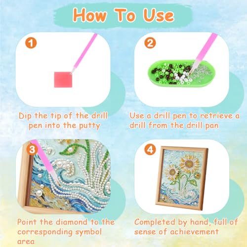 Image of PATPAT Pearl Painting Kit for Adults, Sunflower Glass Art Frame 22x17cm