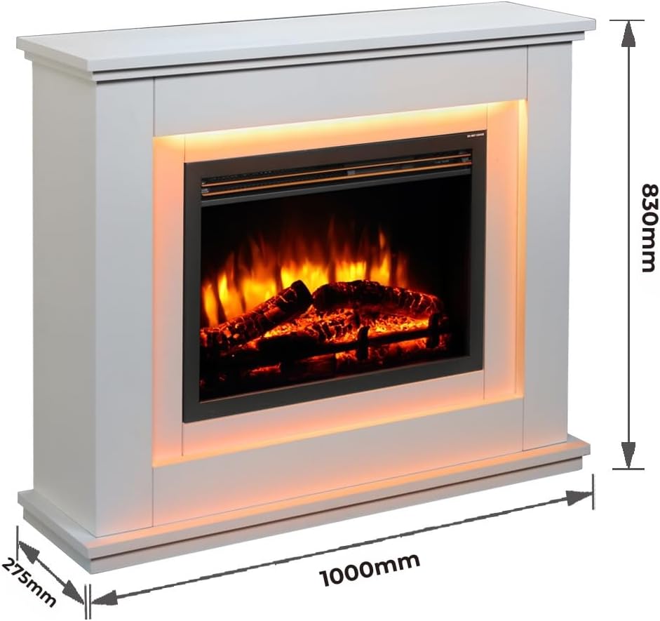 Diagram showing the dimensions of the Castleton electric fireplace surround: 1000mm width, 830mm height, 275mm depth.