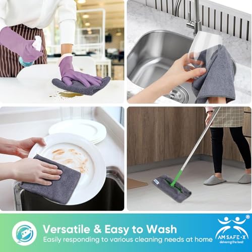 Image of AM Safe-X Microfiber Cloth for Car 350 GSM 40x40 cms 4 Pcs Grey Twisted Loop Super Absorbent Towel, Edgeless Design with Plush Pile & Lint Free Cloth for Drying & Detailing