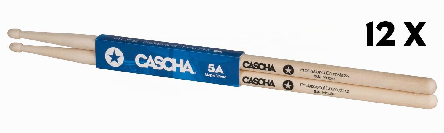 CASCHA HH 2039 - Baquetas profesionales para batería, 5A, 12 pares (24 piezas), madera de arce
