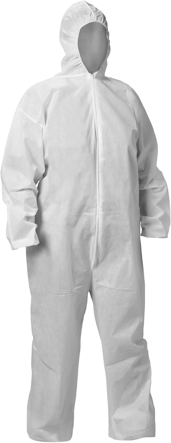 KleenGuard™ KGA20 Lightweight Coveralls for Non-Hazardous Particulate Protection (68973), Hooded, Zip Front, Elastic Wrists and Ankles, White, X-Large (Qty 50)