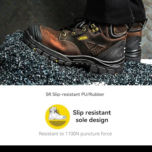 Image of Men's Work Boots, Oiled Nubuck Leather Steel Toes Mens Work Shoes, Non Slip Lace Up Protective Shoes, 8 Inch, Anti-Static, Anti-Puncturing, Anti-Fatigue (AT505, Brown)