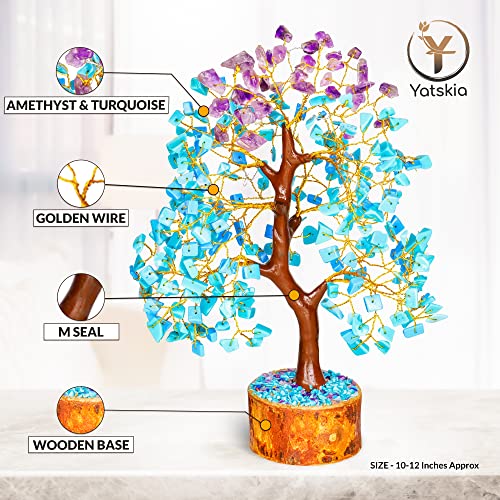 YATSKIA Amethyst and Turquoise Crystal Tree of Life - Crystal Decor - Spiritual Gifts - Crystals Gifts for Women - Gemstones and Crystals