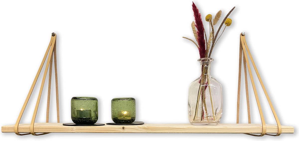 Brute Strength - Leather Shelf Brackets - Split Lines - Natural - 6 Pieces - Floating Shelf Set - Wall Brackets - Shelf Straps - Full Grain Leather