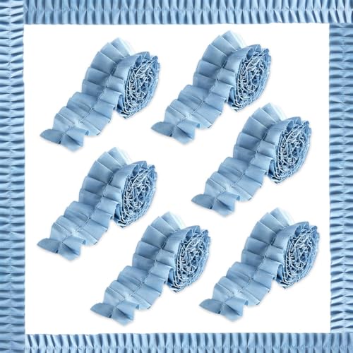 ClassyWhimsy 6 Rolls 40 Ft Ruffled Bulletin Board Borders Back to School Classroom Decor Fabric Trims DIY Border Crafts for Farmhouse Teacher Supplie First Day of School Party Decoration(Morandi Blue)