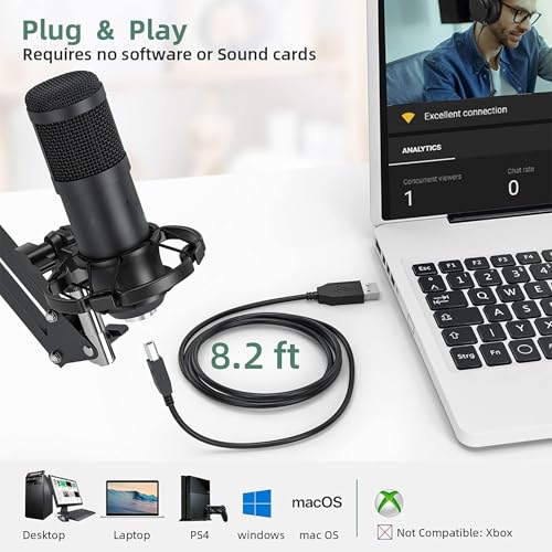 Image of ARVOX AX-M5 USB Condenser Microphone Kit, 192kHz /24bit, 20-20KHz, 16mm Diaphragm, with Boom Arm, Pop Filter, Shock Mount, Tripod, 2.5M Cable, for Podcasting, Gaming, Singing