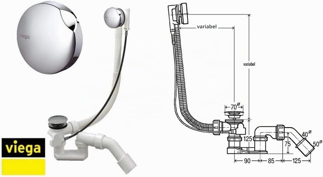 VBChome Acryl Badewanne 170x70 cm Weiß Rechteck Wanne Siphon Wannenfüße Design Modern Ablaufgarnitur in Chrom