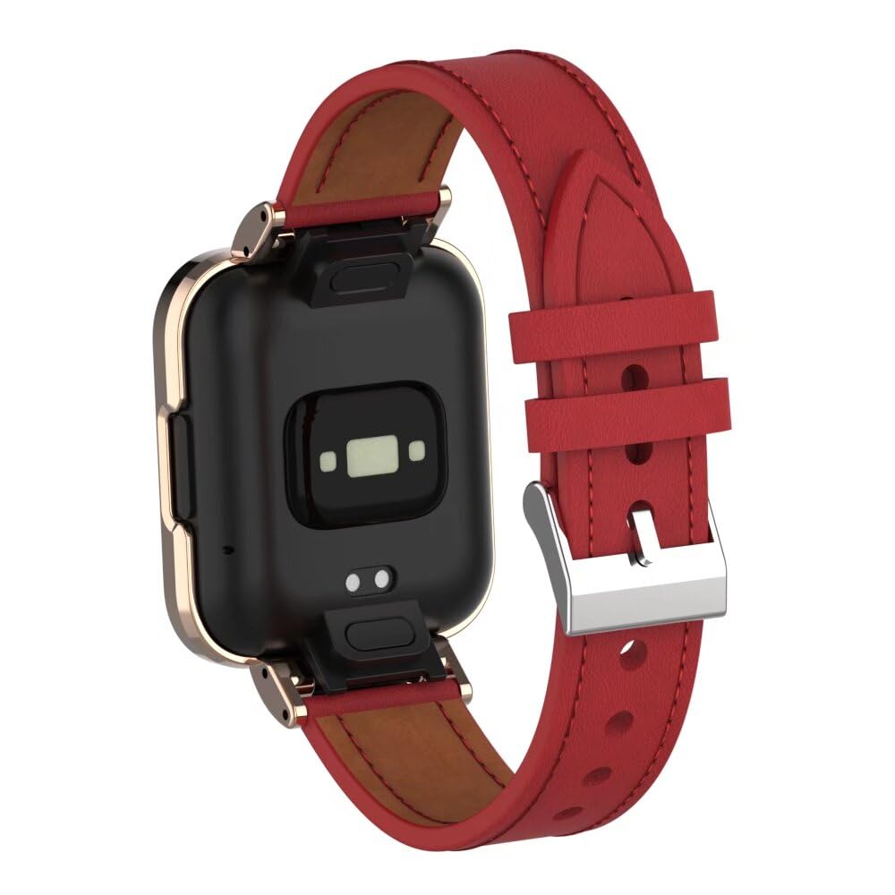 nuosiweilang Bracelet Compatible with Redmi Watch 2/Xiaomi Mi Watch Lite 2 Strap Leather,Classic Adjustable Replacement Sport Fitness Wristband for Men Women,Red - Image 4