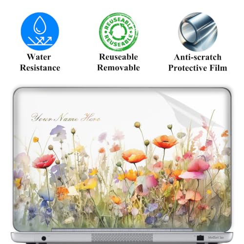 Image of Custom Design Personalized Laptop Skin Sticker Cover Art Decal, Customize with Your Name or Text (15.6 Inch, Wild Flowers 2)