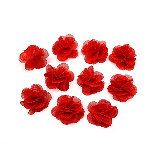 Lot de 10 petites fleurs en tissu voile rouge