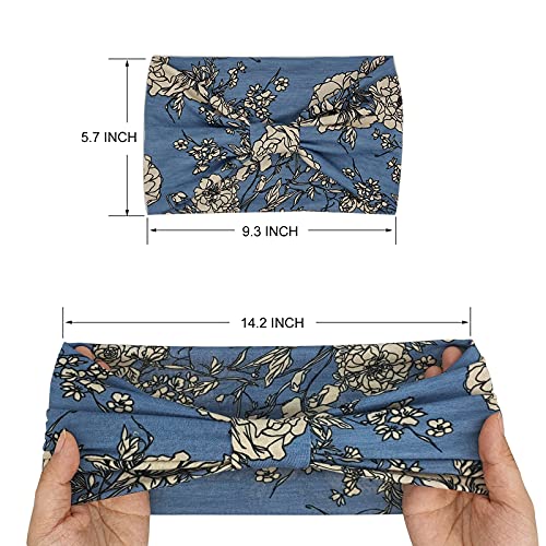 Wide Boho Headbands for Women Fashion Knotted Headband Yoga Workout Hair Accessories African Head Wrap 4 Pack3