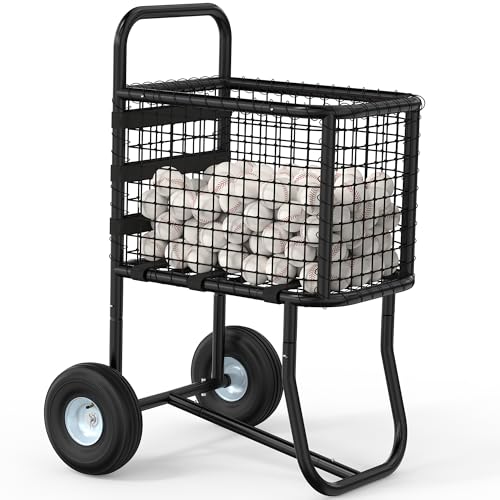 Tredre Baseball Cart with Wheels Holds 300+ Baseballs or 150 Softballs 10.5 All-Terrain Wheels Large Capacity Ball Transport Cart for Training Game Day & Fields