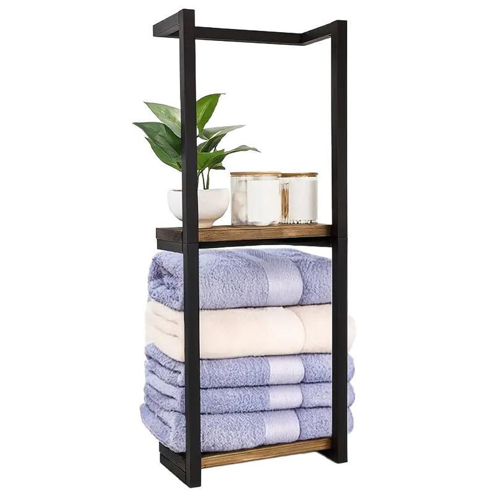 YUANCHUTOP Wall-Mounted Wooden Bath Towel Storage Rack - with 2 Loops for Rolled Towels - Perfect Bathroom Shelving Solution for Neat and Stylish Storage