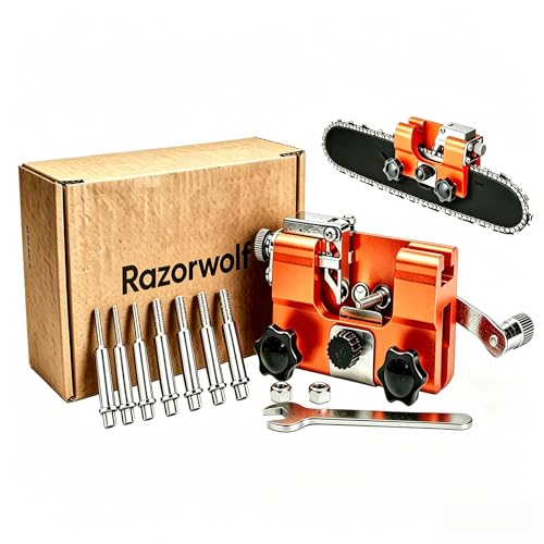 Razorwolf Chainsaw Sharpener Portable Manual Chainsaw Sharpening Tool with 7 Grinding Stones Chainsaw Blade Sharpener Accessories for 4-22 Inch Electric & Gas Chainsaws Garden & Woodworking