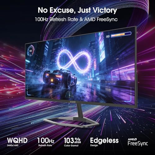 Image of Kado 2-Pack 34 inch 100Hz Ultrawide 21:9 3440x1440 WQHD Computer Monitor | 103% sRGB DisplayPort HDMI, Dual Gaming Monitor Setup,Stacked Gaming AMD FreeSync Premium, VESA Mount Built-in Speakers