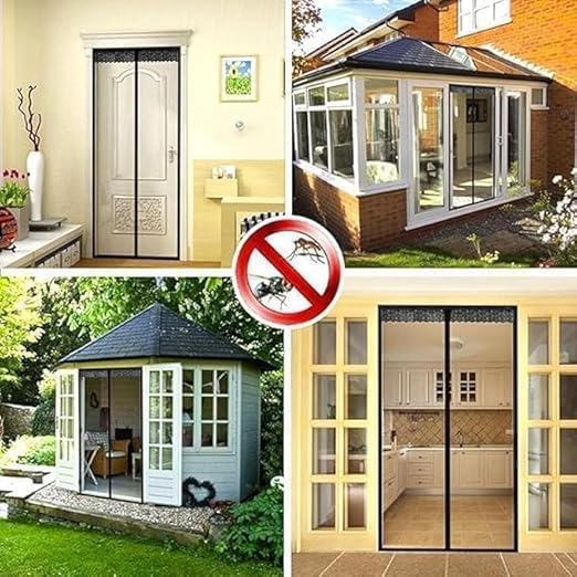 Image of Magnetic Mosquito Screen Door Net Curtain with Magnets Reinforced Polyester Mesh Curtain Back Door Mesh with Full Frame Hook & Loop