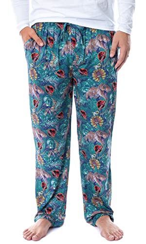 INTIMO Jurassic Park Mens' Dinosaur Film Logo Tropical Sleep Pajama Pants