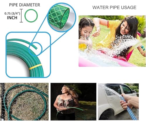 Image of 3 /4 Inch Heavy Duty 3 Layered Braided Water Hose Pipe | Garden Outdoors Pipes with Hose Connector, 7 Pattern water spray Gun, 2 jointers & 2 SS Hose clamps (20 Meter)