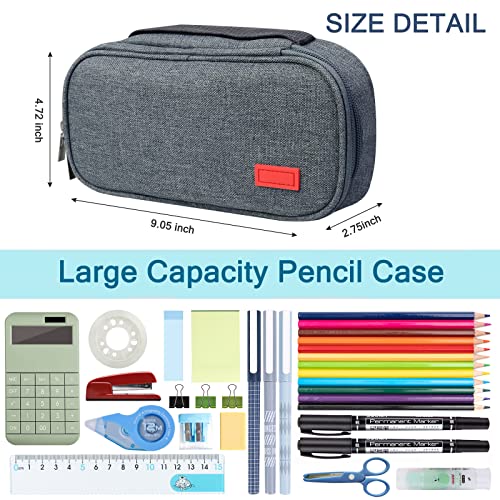 Pencil Case 3 Compartments Canvas Bag Organizer, Desk Organizer Marker Durable Portable Large Storage Bag For Kids Teens Student Adults - 9.05 X2.75 X4.72 Inches #TOP1