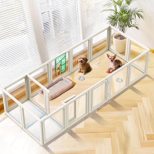 Image of FXW AuraSpace Acrylic Indoor Dog Playpen for Puppies and Small Dogs, 24 Inch, 16 Panels, White