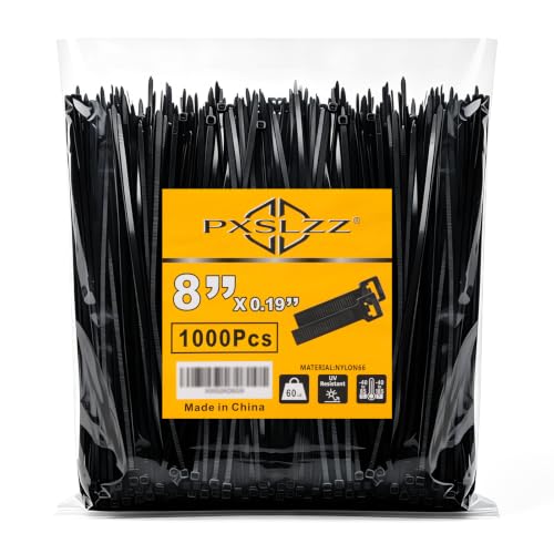 PXSLZZ 8 Inch Zip Ties,1000 Pcs,0.19in Width,60LBS Black Cable Ties