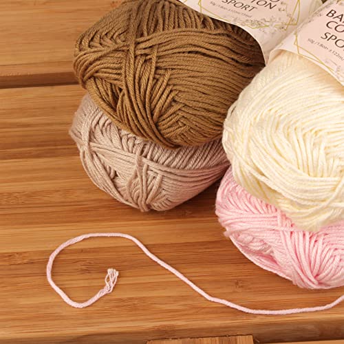 JubileeYarn Bamboo Cotton Sport 4 Ply Yarn - 50g/Skein - Shades of Neutral Tones - 4 Skeins, 88 Shades of Neutral Tones - Image 3