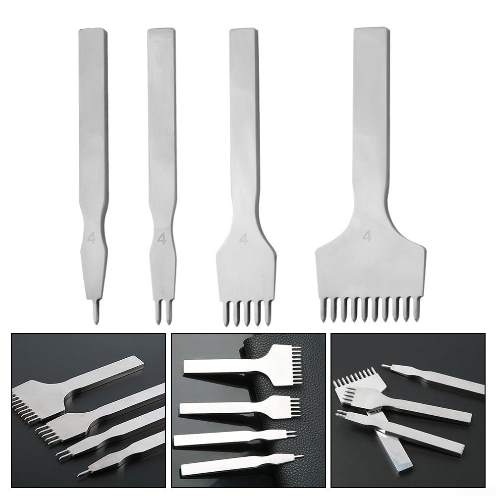 Scalpello per Cuoio in Acciaio da a per freddo - Punta Diamantata per Francese - Precisione per Sella e - Set (4mm Diamond Cut Suit)