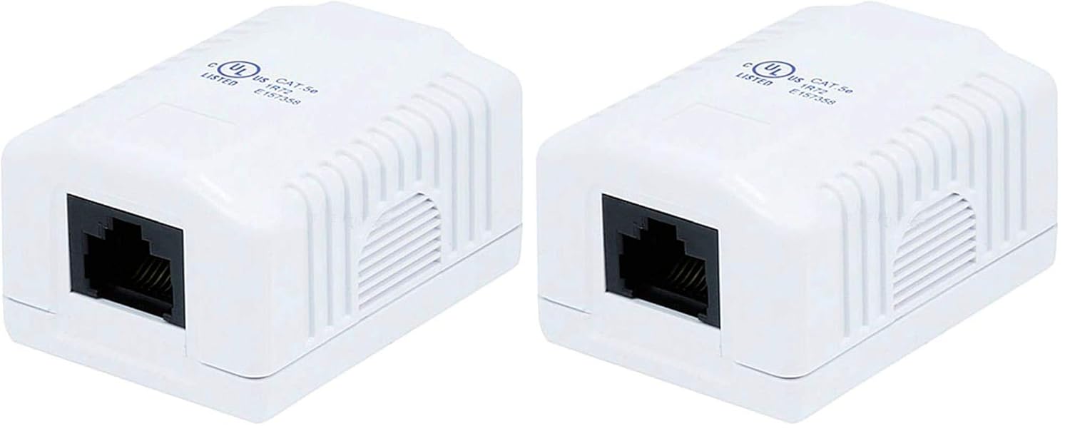 Monoprice 1-Port Cat5e RJ45 Surface Mount Box - UL Listed, Dual IDC, 110D/Krone Type Impact, 50u, TAA, No Logo, White