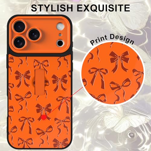 Image of for iPhone 17 Pro Max Case with Finger Strap Holder, Cute Cool Bowknot Bow Tie Print Pattern Design for Women Men, Shockproof Anti Scratch Hand Kickstand Protective Cover, Orange