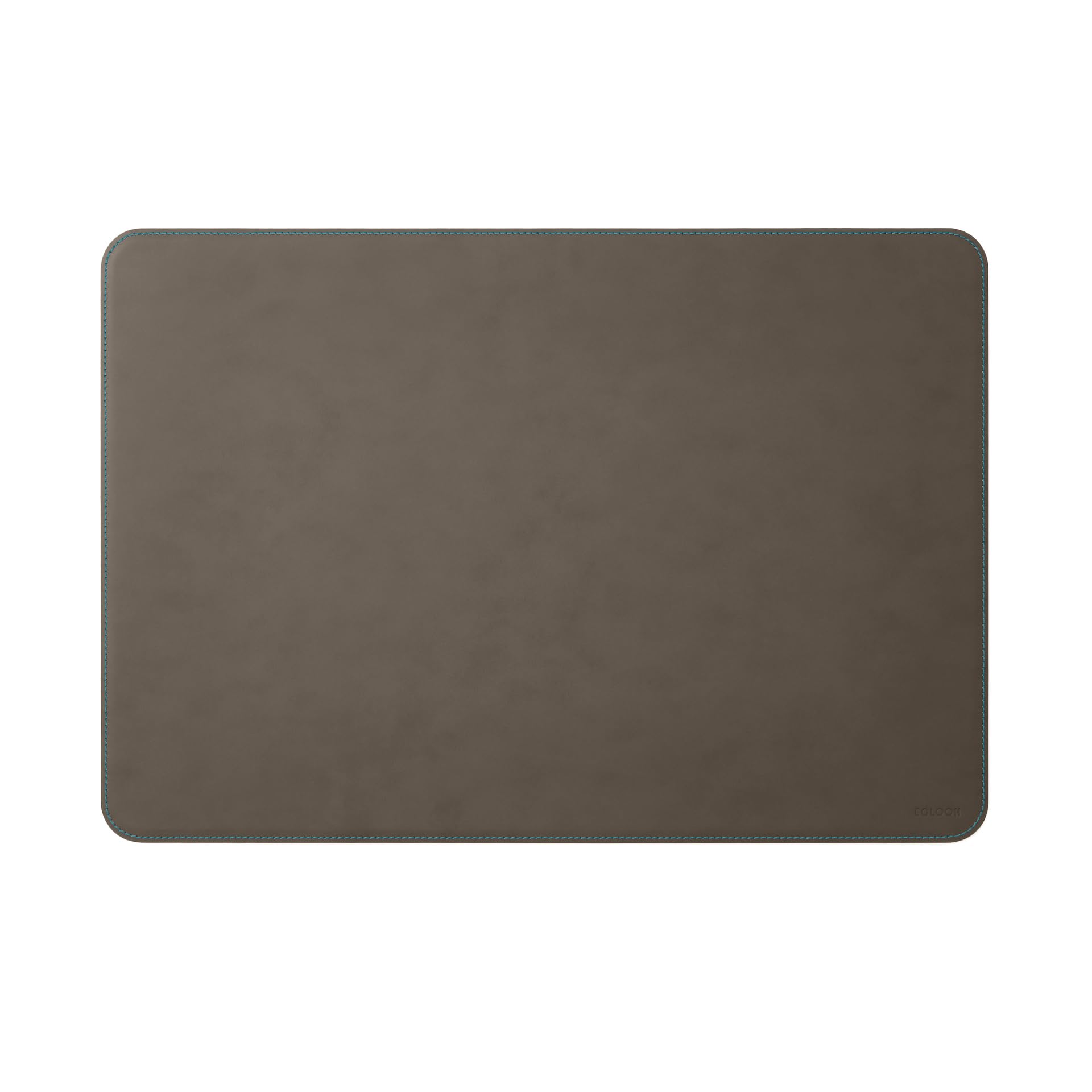 Eglooh - Herms Deluxe - podkładka na biurko ze skóry, szarobrązowa (taupe), 65 x 45 cm, niebieska, kontrastujące szwy i zaokrąglone krawędzie - Made in Italy