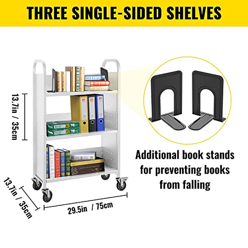 Bestequip Book Cart, 200Lbs Library Cart, 49.2''X29.5''X13.8'' Rolling Book Cart, Single Sided L-Shaped Flat Shelves With Lockable Wheels For Home Shelves Office School Book Truck White #TOP4