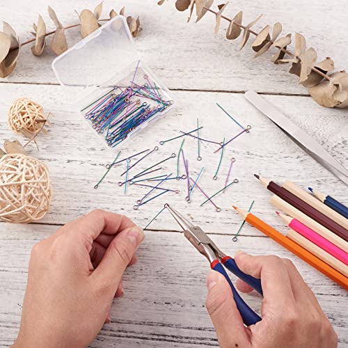 Pandahall 100Pcs Rainbow Color 304 Stainless Steel Eye Pins 30Mm/35Mm Open Eye Pins For Charm Beads Diy Earring Jewelry Making #TOP2