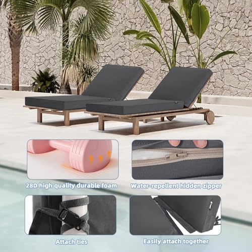 Favoyard Chaise Lounge Cushions Outdoor 72 x 21 x3 Inch Waterproof & 3-Year Fade Resistant Outdoor Lounge Chair Cushions with Removable Cover, Ties and Hidden Zipper for Patio Pool Lounge Chairs by Favoyard - Image 6
