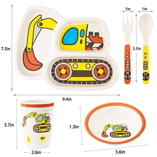 Kids Tableware Set, Included Plate Bowl Cup Fork And Spoon 5-Piece Set - Toddler Plates Dinnerware Dinner Dish Set Baby Feeding Divided Plate - Child Portion Control Bamboo Eco-Friendly #TOP5