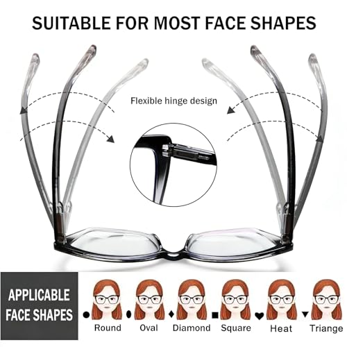 Image of Henotin Reading Glasses for Women, 2 pack Fashion Oversized Blue Light Readers for Women, Spring Hinge Cat Eye Glasses