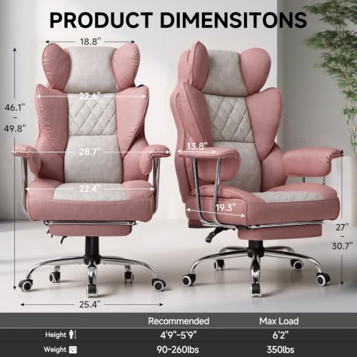 Image of GTPLAYER Gaming Chair,Office Chair with Pocket Spring Lumbar Support, Ergonomic Comfortable Wide Office Desk Computer Chair with Outward Fixed Soft Armrests and Footrest (Fabric, Pink)