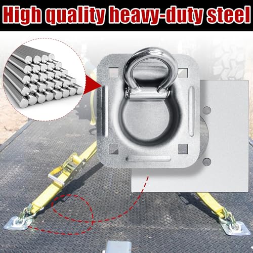 8 Pack Recessed D-Ring Tie Down Anchors with Washers and Mounting Hardware (6000lb Capacity) Suitable for Heavy Duty Floor Rope Anchor Tie Down Kit for Trailer Cargo Truck Flatbed Pickup or Deliveries by Fsehyue - Used condition - Image 5