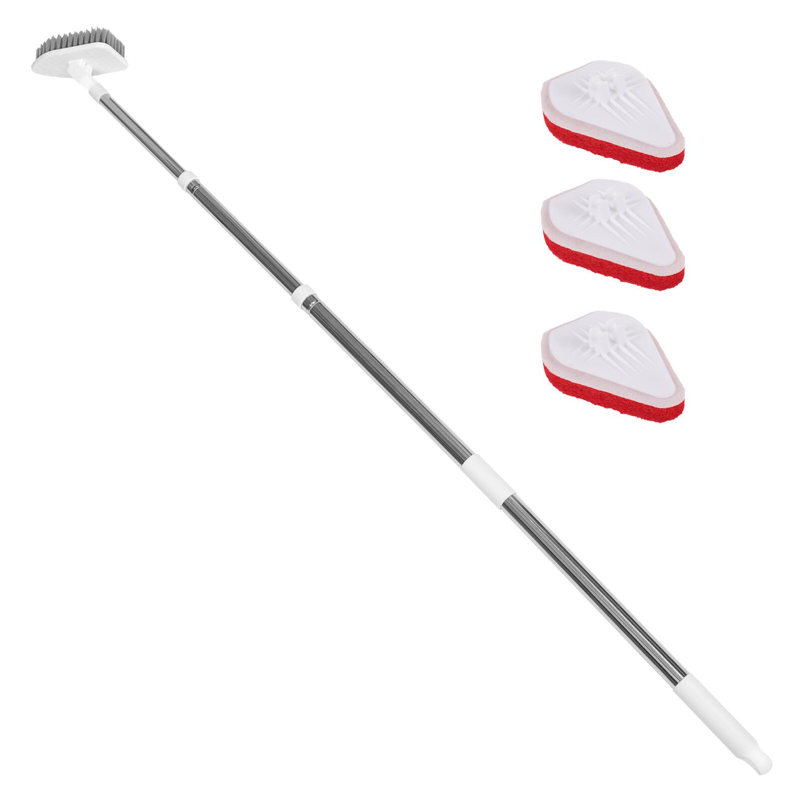 SHINEOFI Cepillo de Limpieza Multifunción para Suelos con Mango Extensible Cabezal Giratorio y Cabezas de Esponja y Cerdas Duras para Azulejos Baños y Exteriores Ahorro de Espacio con