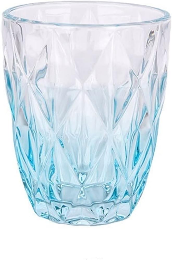 INLIMA Drinking Glasses Diamond-shaped Glass Household Water Cup Juice Cup Color Water Cup Water Set Office Drinking Utensils (Color : Sky blue-270ml)