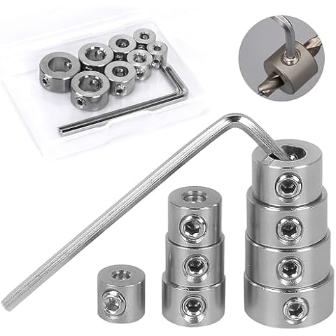 DXIA 8 PCS Stainless Steel Drill Depth Stop Collar Set Cover