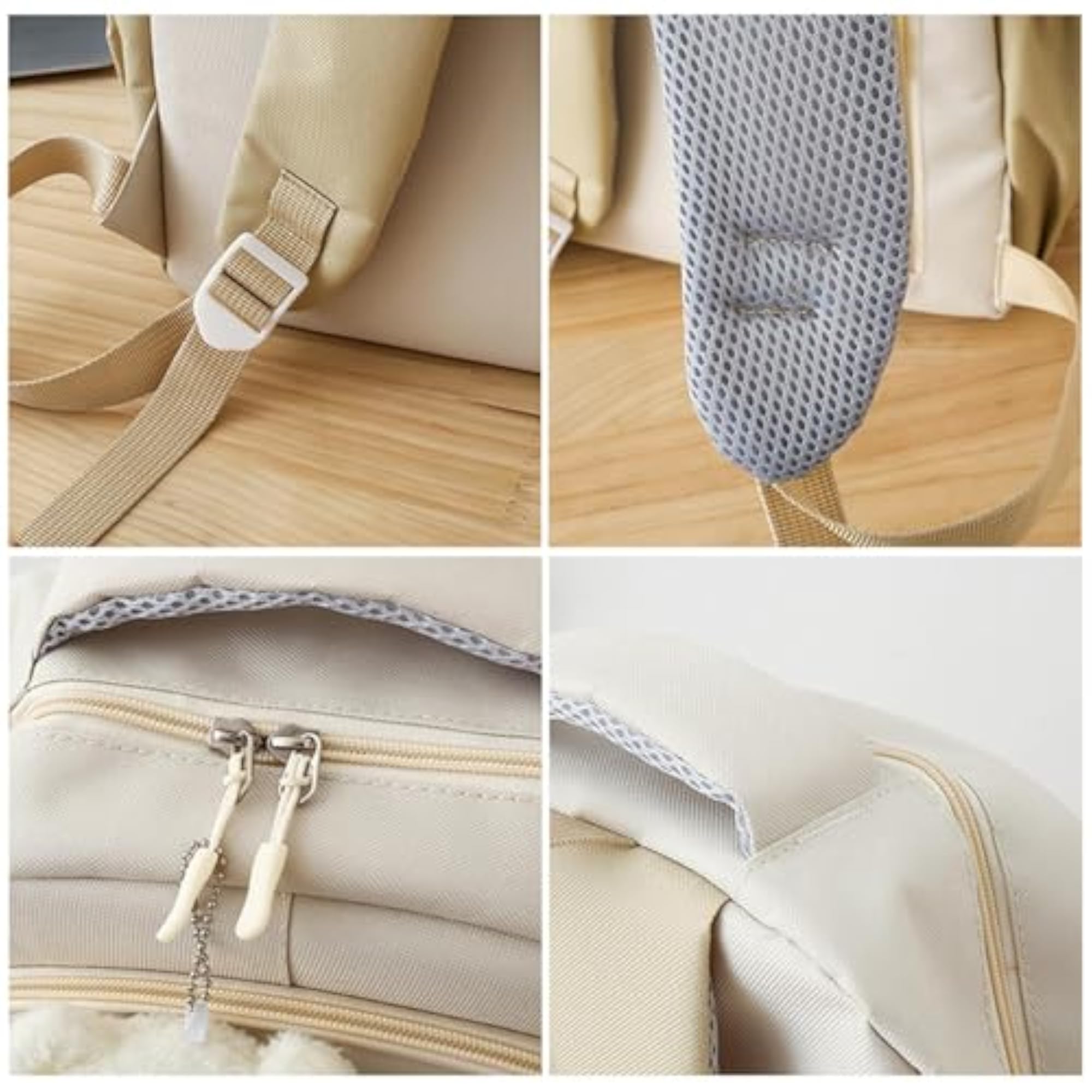 School Bags Set Canvas Daypack with Pencil Pouch, Beige