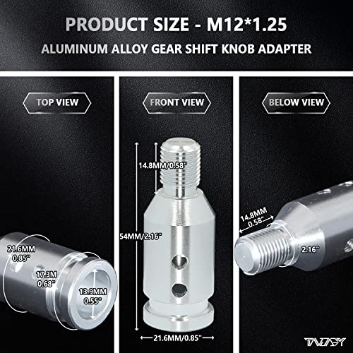 Tandagy Shifter Knob Adapter M12X1.25 Shift Knob Adapter Aluminum Alloy Shifter Knob Adapter Kit For Most Non-Threaded Manual Transmission (Sliver) #TOP1