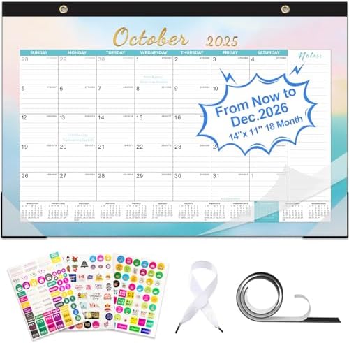 Gannyfer Desk Calendar 2025-2026, Desk/Wall/Fridge Calendar 2026, Magnetic Calendar for Refrigerator, 14