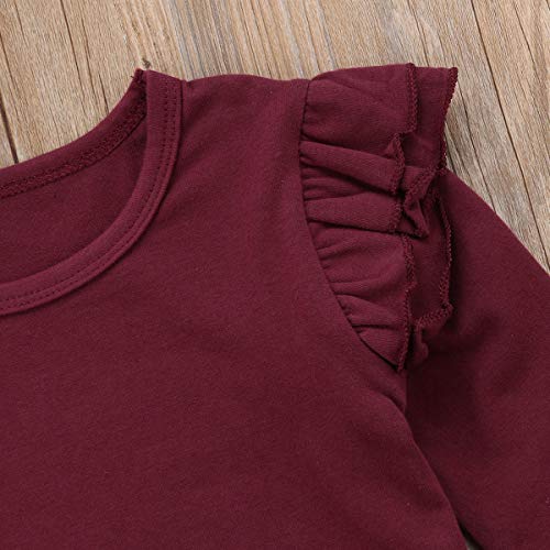 Mubineo Toddler Baby Girl Basic Plain Ruffle Sleeve Cotton T Shirts Tops Tee Clothes (Wine Red(Long Sleeve), 4-5T) - Thumbnail 5