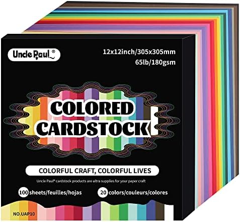 Colored Cardstock for Paper Crafts, Christmas Cards Making, Scrapbooking, Paper Starter Kit for Kids/Adults in Home/Party/School Supplies - 12 x 12 inch/100 Sheets/20 Colors 65IB 180GSM UAP10