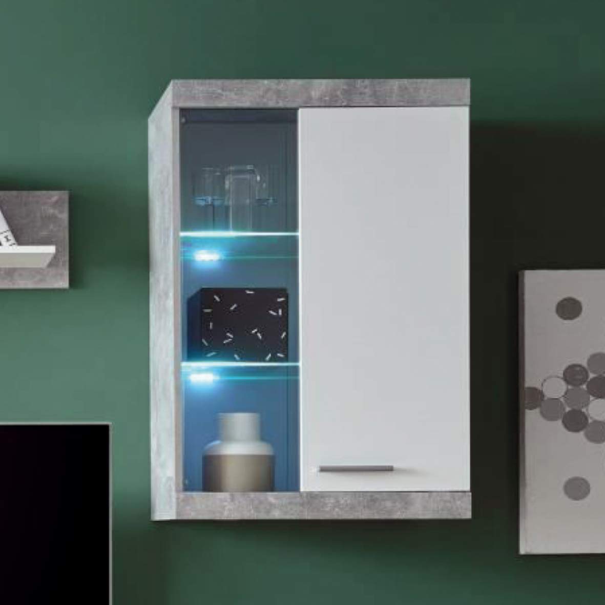 Homely - Mueble de Salón Modular EsCanar 245 cm | Conjunto 4 Muebles | Completo | Mueble para Televisión + Mueble Bajo + Mueble Alto + Estantería Alta | Color Gris Cemento y Blanco
