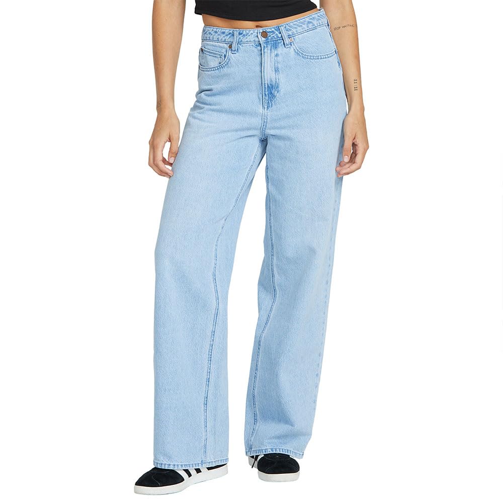 Volcom Womens Stoned Boyfriend High-Rise Denim Jeans Baggy Fit with Zipper Fly and Signature Branding