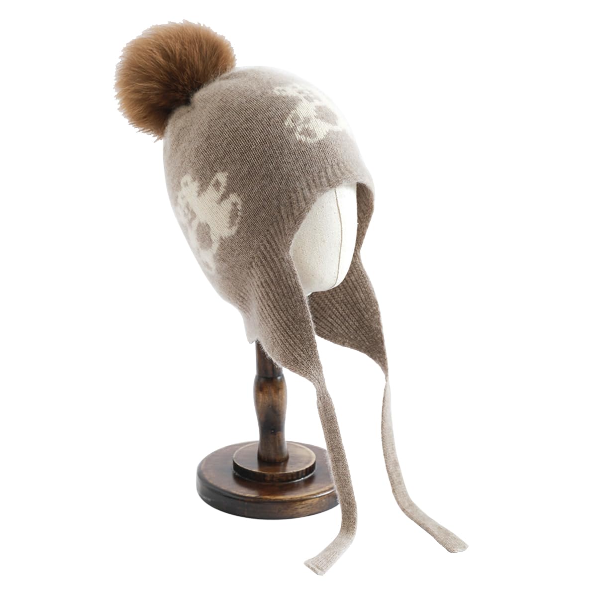 100% kaszmirowa czapka z pomponem, czapka beanie dla dzieci chłopców i dziewczynek w wieku 3-8 lat, zimowa, miękka, ciepła czapka z dzianiny ze zdejmowanym pomponem, słodka czapka na narty, brązowy