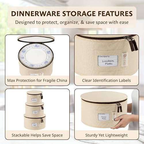 China Storage Hard Shell Containers 5-Piece Set Moving Boxes for Dinnerware, Glasses, Plates, Mugs and Saucers Sturdy Dish Organizer with Dividers for Seasonal Storage - Service for 12, Beige by HOLDN’ STORAGE - Image 6