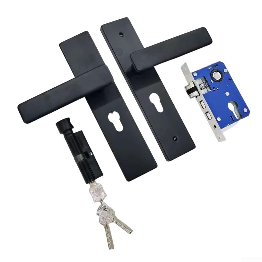 Silent Bearing Door Handle Lock Set in Black Finish – Manganese Steel Construction for Wooden Doors, for Easy Install Bedroom & Living Room Door Lock, Heavy-Duty Hardware